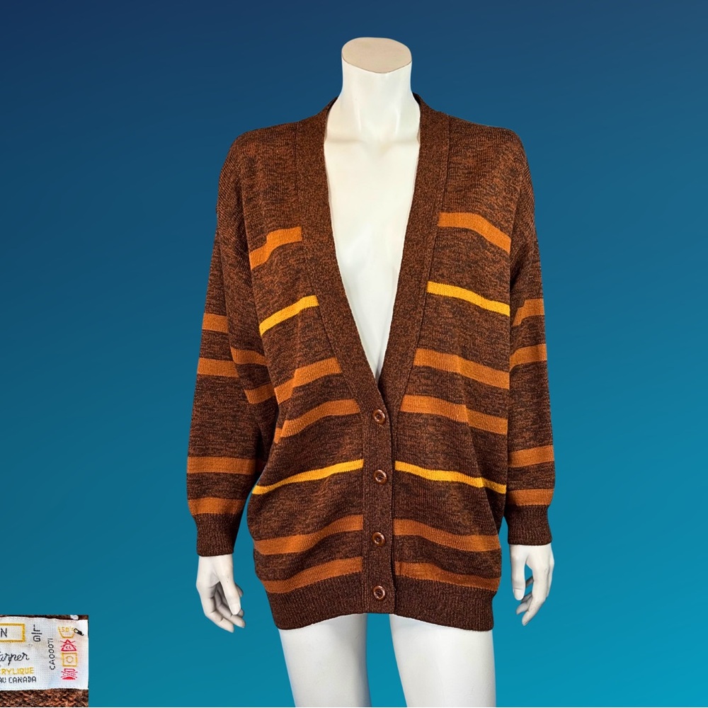 60s Stripes Grunge Grampa Oversized Cardigan Sweater / Earth tone / L